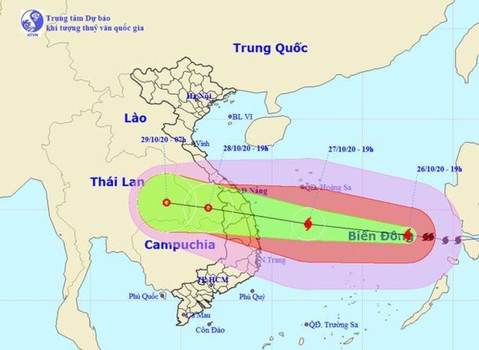 Dự báo đường đi của bão số 9. Ảnh: Trung tâm Khí tượng thủy văn Trung ương