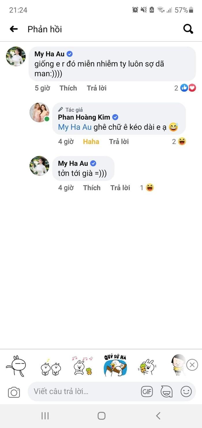 Âu Hà My bình luận dưới bài đăng của hoa hậu Hoàng Kim