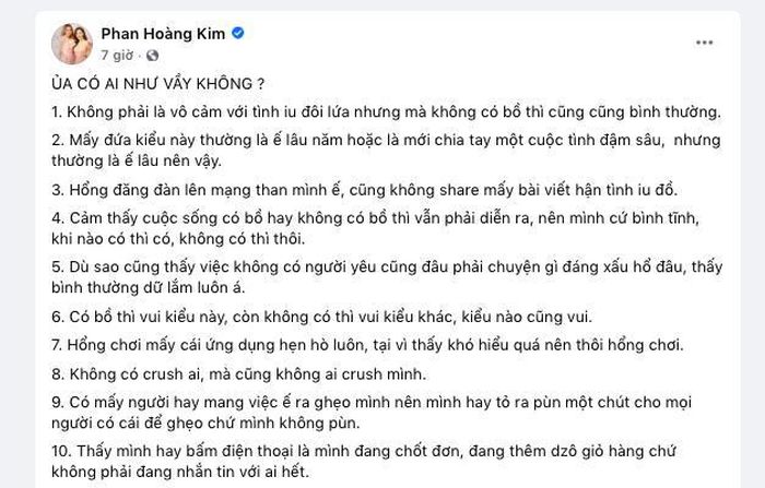 Bài đăng của hoa hậu Phan Hoàng Kim