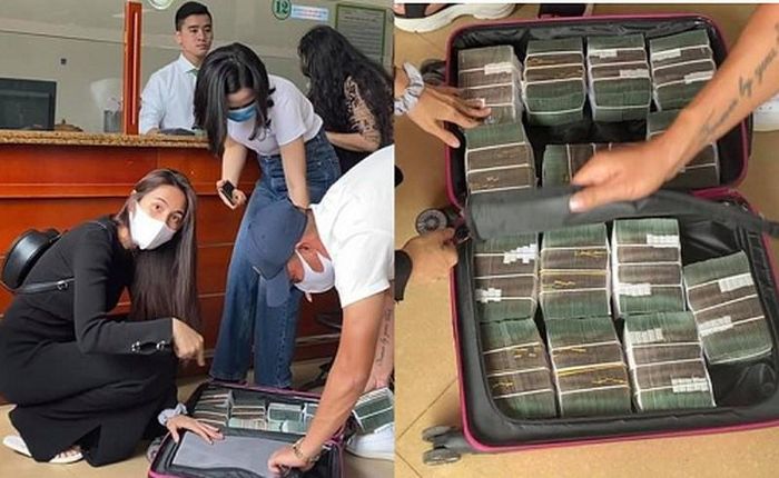  Thủy Tiên mang theo vali tiền hỗ trợ người dân vùng lũ. Ảnh FBNV