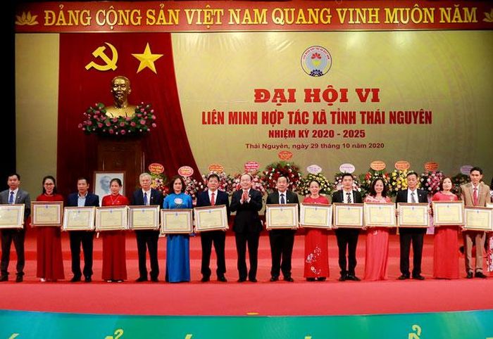 Lãnh đạo Liên minh HTX tỉnh trao Bằng khen của Liên minh HTX Việt Nam cho các tập thể, cá nhân đã có thành tích xuất sắc trong phong trào thi đua xây dựng và phát triển KTTT, HTX giai đoạn 2018-2020.