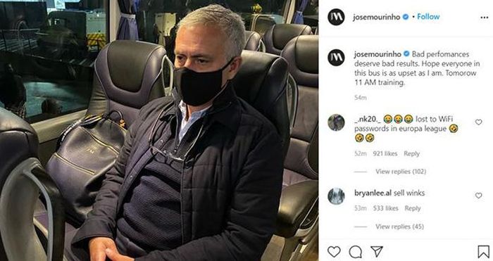 Bức ảnh và thông điệp Mourinho đăng trên Instagram