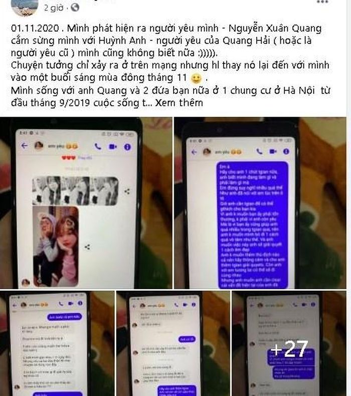 Nóng nhất MXH tối 2/11 có lẽ chính là thông tin Huỳnh Anh - bạn gái Quang Hải bị tố là người thứ 3 xen vào mối quan hệ của một đôi nam nữ.