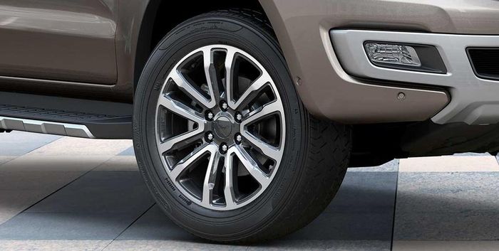  Phiên bản Everest Trend 2021 được trang bị bộ mâm 17 inch, tay nắm cửa và kính chiếu hậu 2 bên mạ chrome tương tự phiên bản Titanium. Các phiên bản Trend, Titanium và Titanium + có thêm tùy chọn màu sơn Snow Flake White Pearl, phiên bản Titanium Sport có thêm màu sơn Deep Crystal Blue. 