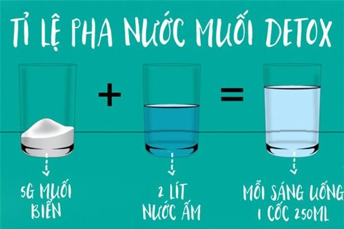 Tuy nhiên, cần hết sức thận trọng khi pha. Bạn chỉ nên dùng 5g muối biển hòa với 2l nước ấm. Bắt đầu uống 1 cốc rồi sau đó nằm nghiêng về bên phải khoảng 30 phút để hỗ trợ cho nước muối đi qua sạch ruột non.