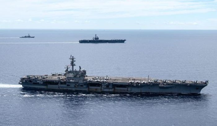 Tàu sân bay Mỹ ở Biển Đông tháng 7/2020. (Ảnh: National Review)