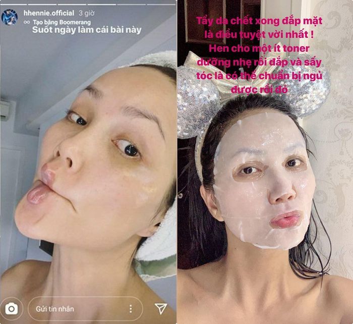 Ngoài ra, H'Hen Niê cũng tẩy da chết định kì mỗi tuần, đắp mask cấp ẩm cho da sau cả ngày dài hoạt động.