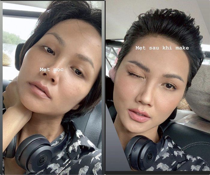 Da mộc và da sau khi make-up chẳng có quá nhiều khác biệt bởi làn da mịn màng, căng khỏe của H'Hen Niê không cần quá nhiều lớp kem nền hay kem che khuyết điểm làm gì cả.
