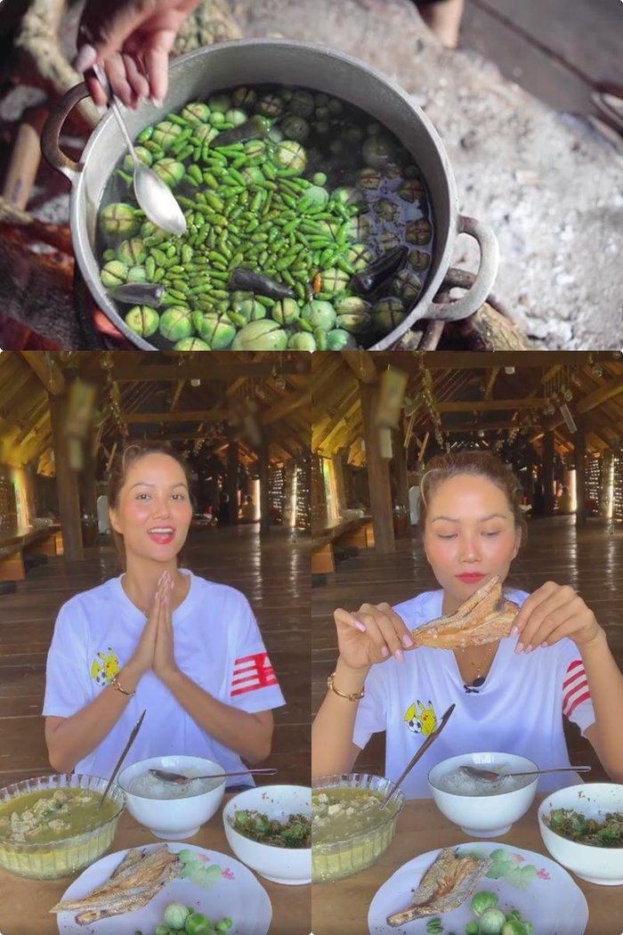 Không những tự hào về món nghề ăn cay giỏi mà bông hậu còn nhiệt tình ăn cơm - món ăn tưởng chừng thuộc nhóm cần "tránh xa" của các người đẹp Vbiz vì nhiều tinh bột. 
