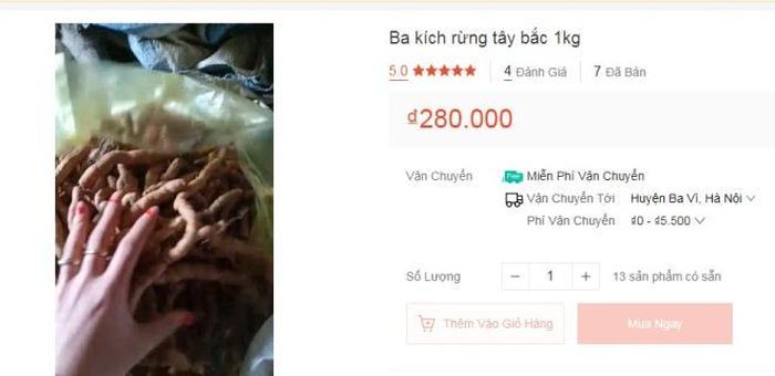 Ba kích tươi rao bán trên một sàn thương mại điện tử. (Ảnh chụp màn hình)