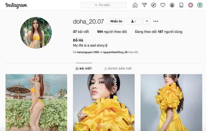Tài khoản Instagram cá nhân của Hoa hậu Việt Nam 2020 Đỗ Thị Hà trước khi đăng quang. (Ảnh chụp màn hình)