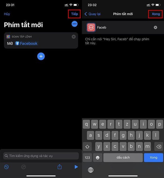 Lưu ý: Tên phím tắt phải khác tên với ứng dụng hiện có.