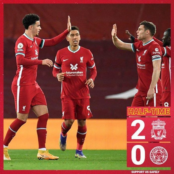45 phút đầu khép lại với tỷ số hòa 2-0 nghiêng về Liverpool