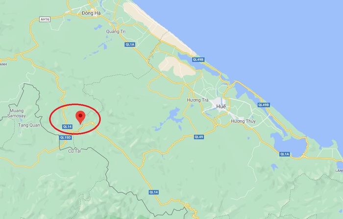  Sự việc xảy ra ở xã A Bung, huyện Đakrông (Quảng Trị, chấm đỏ). Ảnh: Google Maps. 