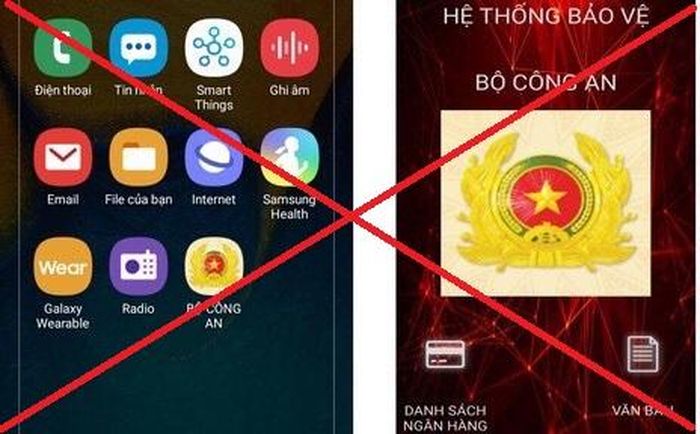 Các đối tượng lừa đảo yêu cầu nạn nhân tải và cài đặt ứng dụng mạo danh phần mềm do Bộ Công an cung cấp có hình ảnh hiển thị là Công an hiệu và mang tên “Bộ Công an”.