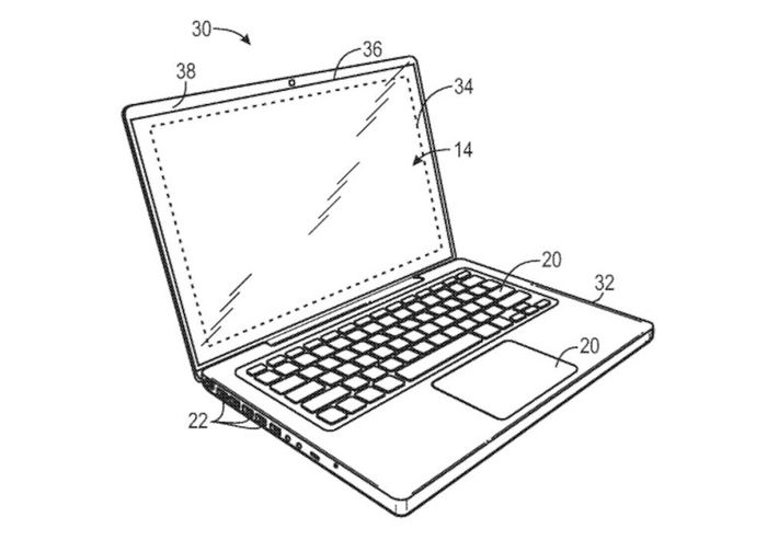 Chi tiết từ bằng sáng chế cho thấy các khu vực của phần viền bezel có thể được ngụy trang bởi hệ thống được Apple đề xuất. (Ảnh: Apple)