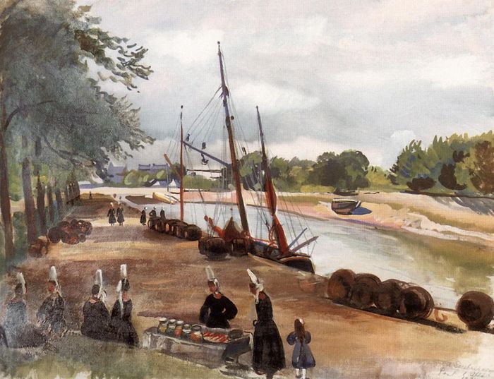  Zinaida Serebriakova qua đời năm 1967 và được an táng tại Paris. Những cống hiến của bà cho nền nghệ thuật, hội họa thế giới vẫn luôn được ghi nhớ. Bức tranh Brittany. The town of Pont l'Abbe. Port (1934). 