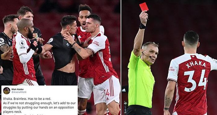 Tấm thẻ đỏ ngu ngốc của Granit Xhaka trong trận thua Burnley 0-1
