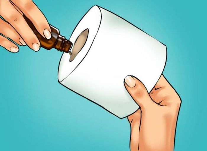 Dùng tinh dầu đổ vài giọt lên cuộn giấy vệ sinh. Nó sẽ tạo ra hương thơm dễ chịu tràn ngập căn phòng của bạn.