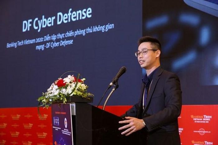Ông Trần Quang Hưng, Giám đốc NCSC phát biểu tại sự kiện diễn tập thực chiến phòng thủ không gian mạng - DF Cyber Defense. (Ảnh: Minh Sơn/Vietnam+)
