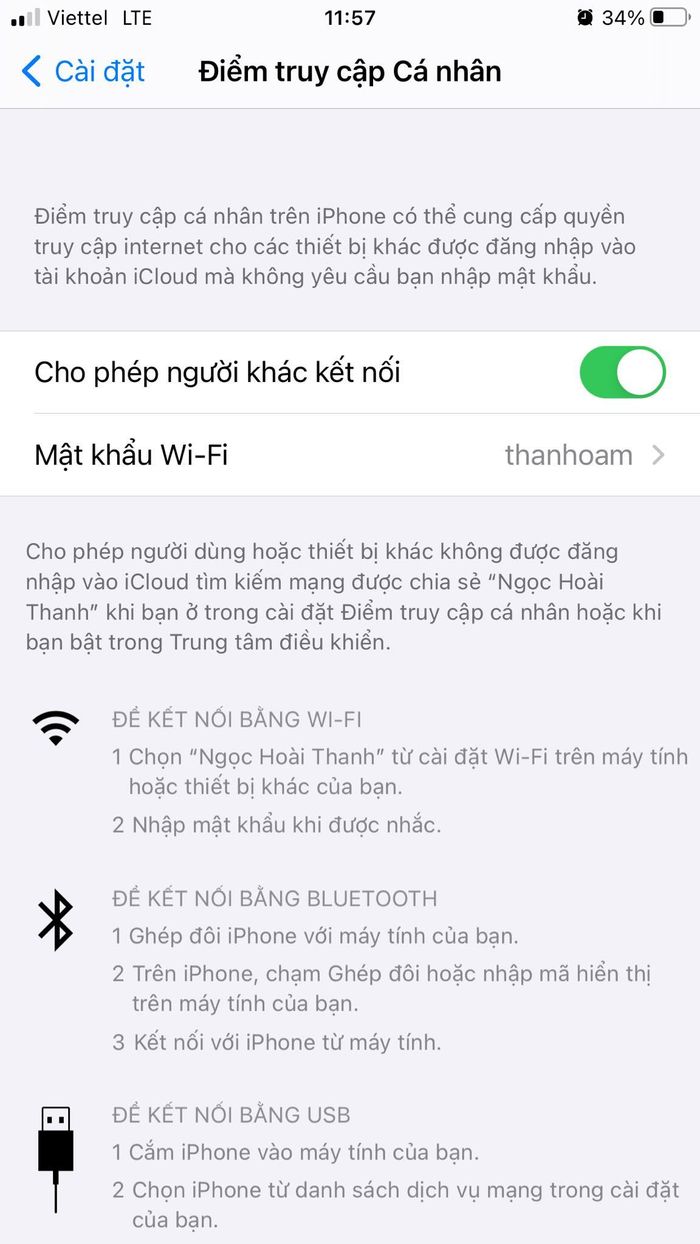 Cách chia sẻ kết nối internet từ iPhone. 