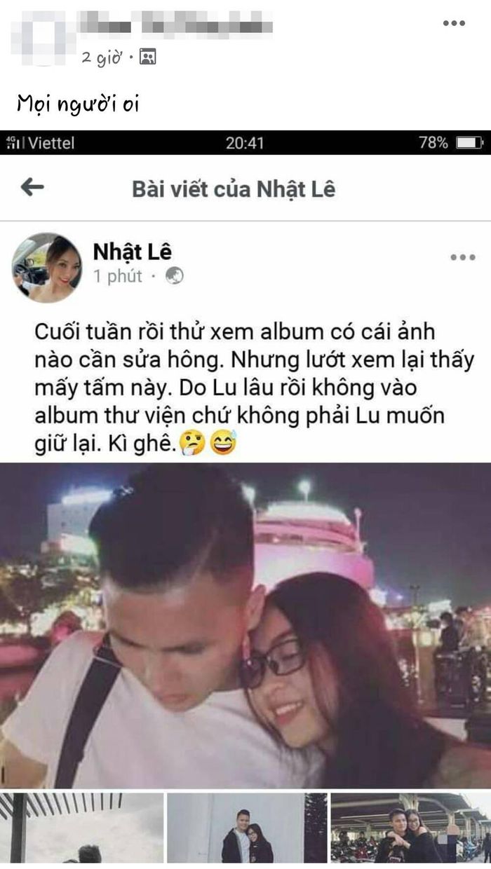 Hình ảnh trang Facebook mang tên Nhật Lê chia sẻ ảnh cũ chụp cùng Quang Hải khiến dân mạng xôn xao
