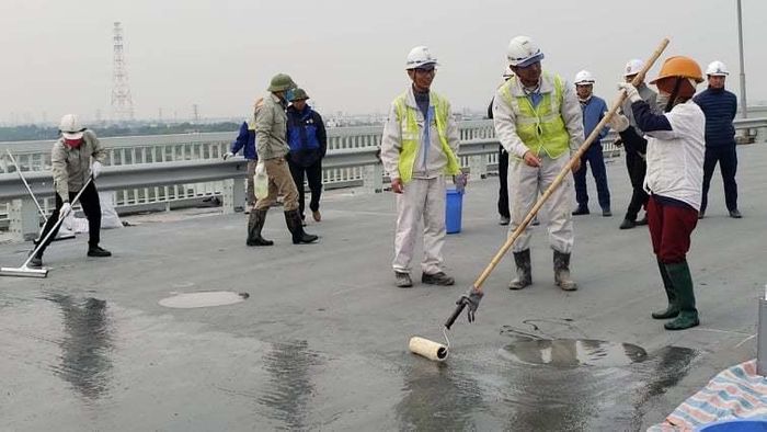 Chuyên gia Nhật đang tham gia sửa mặt cầu Thăng Long