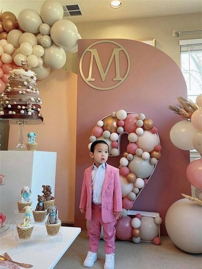 Nhóc tỳ trong chững chạc nhưng không kém phần đáng yêu trong bộ suit màu hồng. Maximus sinh ngày 23/12/2018 tại Mỹ, song được mẹ giấu kín thông tin suốt một năm. Đến Giáng sinh năm ngoái, khi bé tròn 1 tuổi, Phạm Hương mới công khai hình ảnh của con.