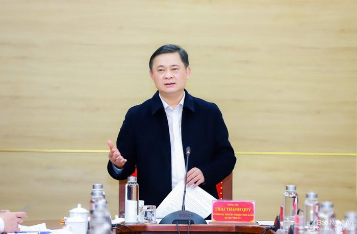 Đồng chí Thái Thanh Quý - Ủy viên dự khuyết Trung ương Đảng, Bí thư Tỉnh ủy phát biểu kết luận. Ảnh: Thành Duy
