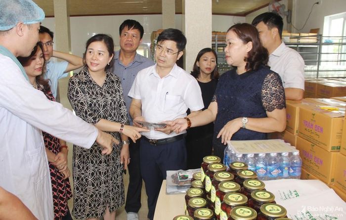 Các đại biểu tìm hiểu quy trình chế biến trám đen. Ảnh tư liệu: Mai Hoa