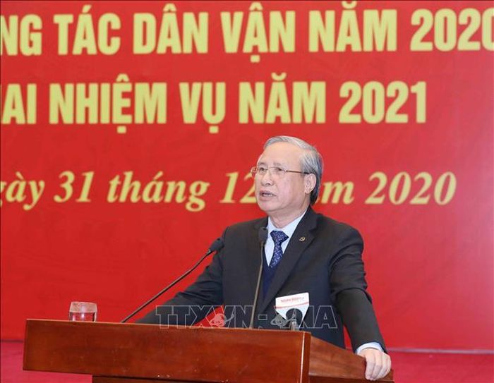 Đồng chí Trần Quốc Vượng, Ủy viên Bộ Chính trị, Thường trực Ban Bí thư phát biểu chỉ đạo hội nghị. Ảnh: Phương Hoa/TTXVN
