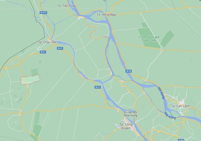  Xã Vĩnh Trung (khoanh đỏ) của huyện Tịnh Biên. Ảnh: Google Maps. 
