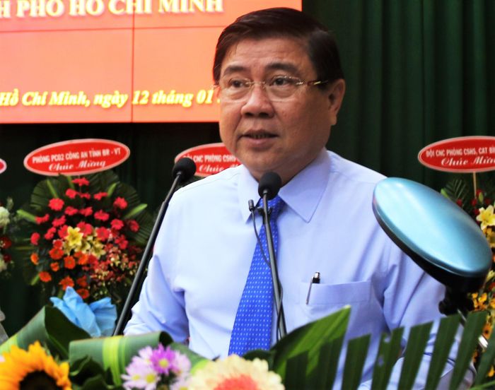  Ông Nguyễn Thành Phong, Chủ tịch UBND TP.HCM, phát biểu tại buổi lễ. Ảnh: Công an cung cấp. 