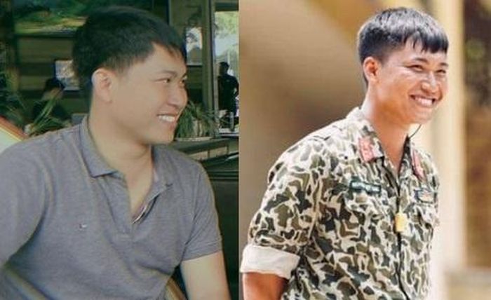 Tuy có vẻ ngoài nam tính, mạnh mẽ, song Mũi trưởng Long lại có phần bị "dìm hàng" khi xuất hiện trong các bức ảnh chụp cùng dàn khách mời của Sao nhập ngũ. Nguyên nhân là các app chỉnh ảnh, filter đã biến làn da rám nắng, ngăm đen đặc trưng của anh chàng trở nên trắng hồng đến mức khó nhận ra. Ảnh: Facebook.