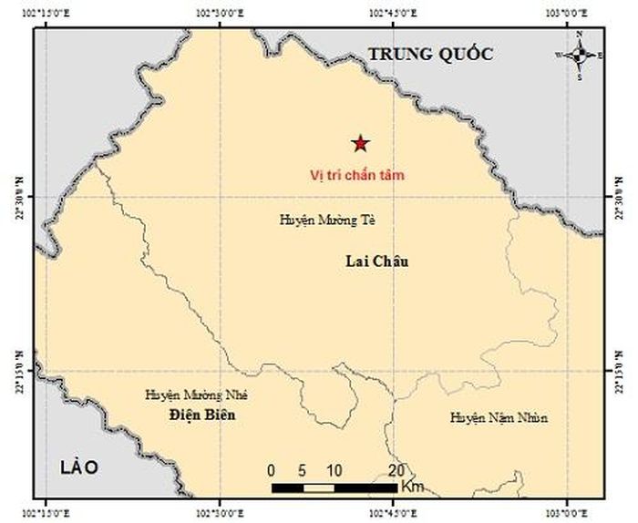 Bản đồ chấn tâm động đất. Nguồn: Viện Vật lý địa cầu.