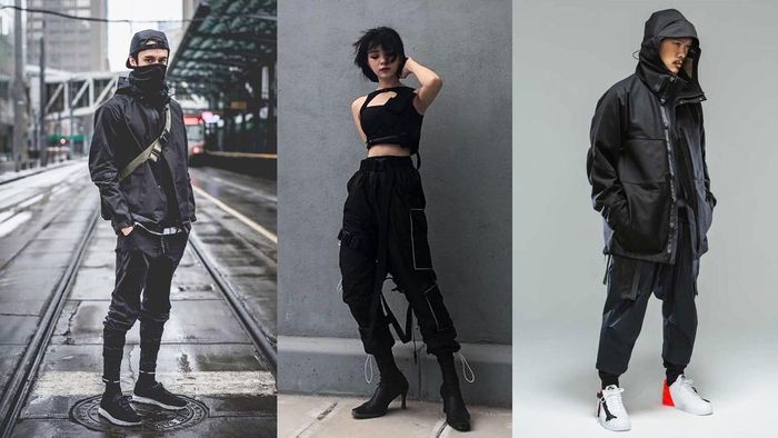 Bạn có thể tìm thấy nhiều hướng dẫn chi tiết để mặc bộ đồ đúng chuẩn Techwear. Tuy nhiên, các tín đồ thời trang có xu hướng phối thêm những món đồ như giày cao gót, sneakers màu nổi... để thể hiện cá tính riêng. Ảnh: Kinowear. 