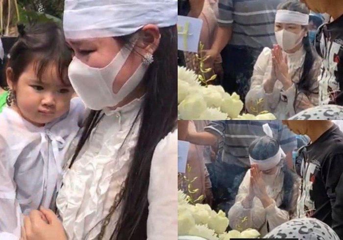 Linh Lan cùng con gái Helen cuối cùng cũng xuất hiện. Cô ôm con, khóc nghẹn, nhiều lần quỳ gối vái lạy người chồng quá cố.
