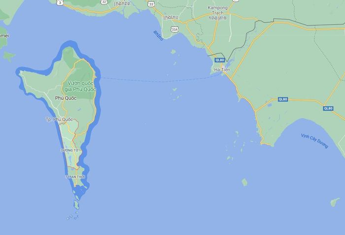  Xã Dương Tơ (khoanh đỏ) ở TP Phú Quốc. Ảnh: Google Maps. 