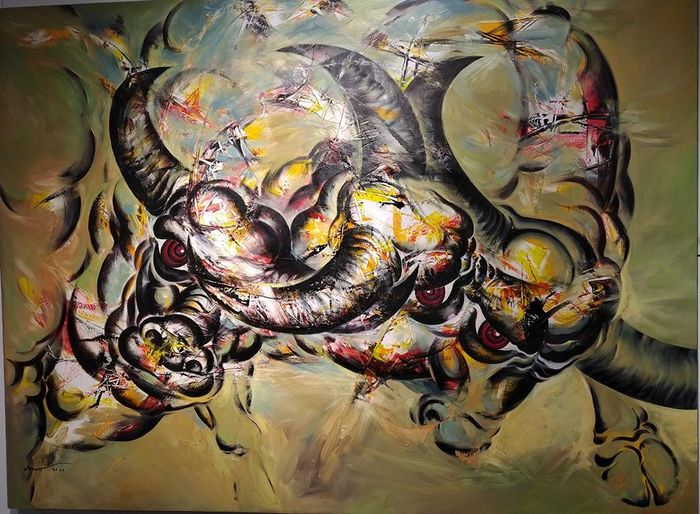 Chọi trâu 7 - sơn dầu (100 x 120cm)