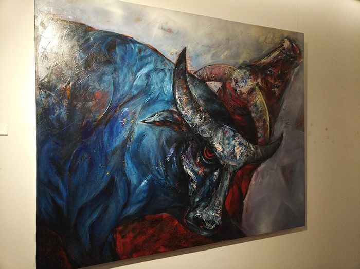 Chọi trâu 3 - sơn dầu (100 x 120cm) 