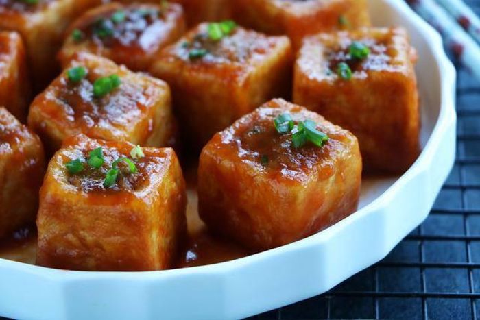 Món thịt bò nhồi đậu khi hoàn thành.