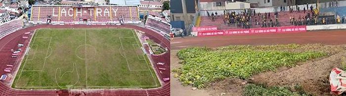 Thật khó tin khi đây là sân bóng của đội đang dẫn đầu V-League 2021 Hải Phòng!