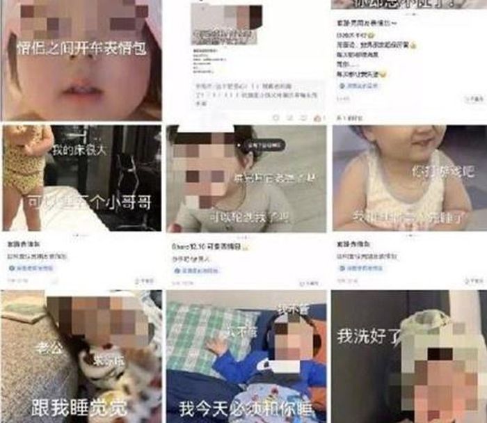 Các nhãn dán có hình ảnh trẻ nhỏ, chứa nội dung nhạy cảm được bán tràn lan trên các nền tảng trực tuyến ở Trung Quốc. Ảnh: Weibo.
