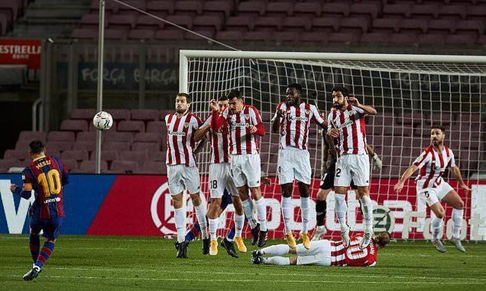 Bất chấp ồn ào hợp đồng, Messi vẫn sút phạt siêu đẳng ghi bàn giúp Barca thắng 2-1 Athletic Bilbao