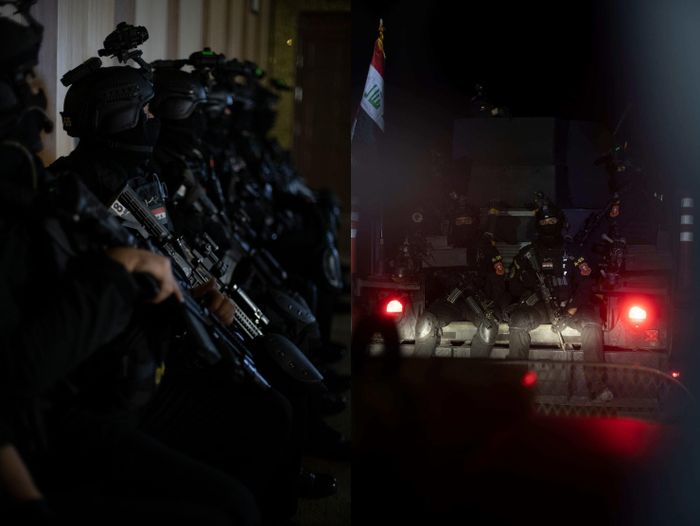  Binh sĩ Iraq trước giờ xuất phát trong cuộc đột kích bắt giữ phần tử IS. Ảnh: Washington Post. 