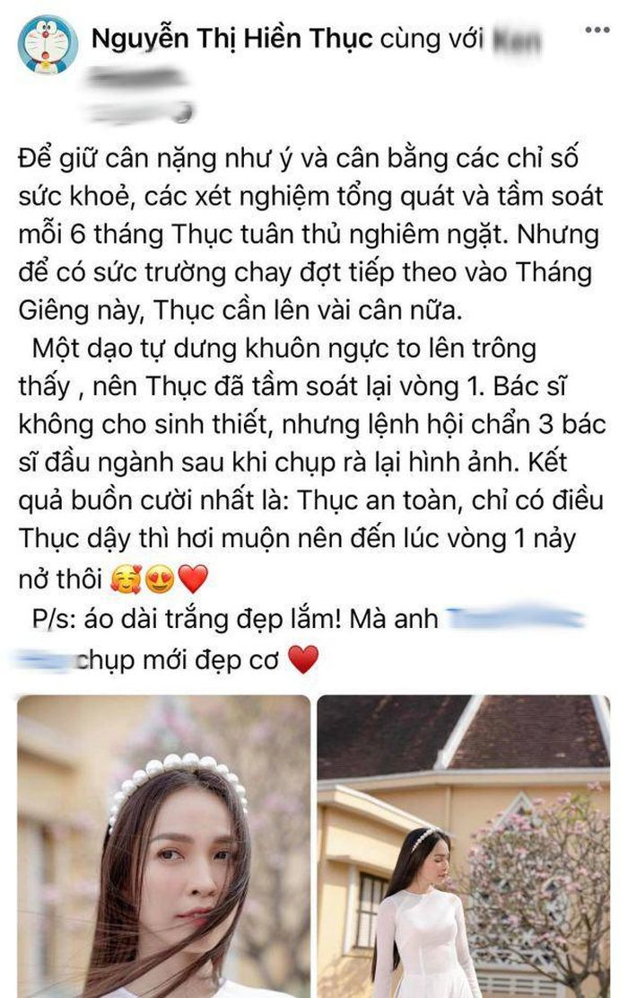 Những chia sẻ về vòng một của Hiền Thục nhận được rất nhiều sự quan tâm chú ý từ người hâm mộ. Vốn là một mỹ nhân sở hữu số đo ngực khiêm tốn thế nhưng hiện tại, vòng 1 của người đẹp có phần đầy đặn hơn. Đó là vì dậy thì muộn. 