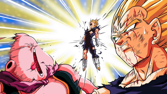 5. Có thể nói là Vegeta là một trong những hình mẫu phản anh hùng điển hình và thành công bậc nhất trong thế giới truyện tranh. Không câu nệ tiểu tiết, mọi hành động, quyết định của Vegeta đều là vì những thứ anh trân trọng. Việc tự bạo nhằm tiêu diệt Buu béo, kẻ thù quá mạnh mẽ lúc bấy giờ, cũng là vì Trunk, Bulma - những người mà anh yêu thương. Ảnh: Wallpaperabyss.