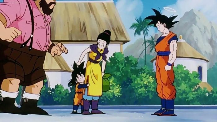 8. Trong trận chiến với Cell, Goku đã hy sinh khi Chichi đang mang bầu. Đứa con thứ hai là Goten và giống hệt Goku lúc nhỏ. Khoảnh khắc hai cha con gặp nhau được tác giả miêu tả vô cùng chân thực, từ sự nhút nhát, tò mò của Goten, vẻ mặt háo hức, chờ mong của Goku đến giây phút hai người xúc động ôm chầm lấy nhau. Ảnh: Ashking.