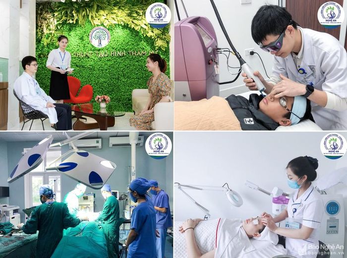 Khoa Phẫu thuật tạo hình thẩm mỹ là địa chỉ chăm sóc sắc đẹp tin cậy của khách hàng trong tỉnh và khu vực. Trong ảnh, các bác sĩ thực hiện kỹ thuật điều trị u máu bằng Laser vbeam; Phẫu thuật nâng ngực; chăm sóc da cho khách hàng.Ảnh: PV