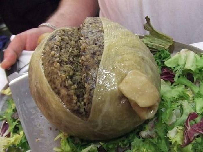 Haggis là món ăn sáng truyền thống của người Scotland. Haggis làm từ tim, gan, phổi của cừu, băm nhỏ với hành tây, bột yến mạch, mỡ ở thận cừu, gia vị, muối, trộn với nhau và nhồi trong dạ dày cừu, luộc trong khoảng ba tiếng đồng hồ.